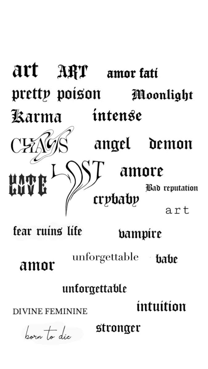 Zestaw inspiracji do tatuaży letteringowych